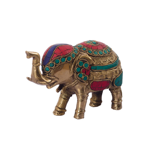 Stone Studded Brass Elephant Statue Animal Figurines